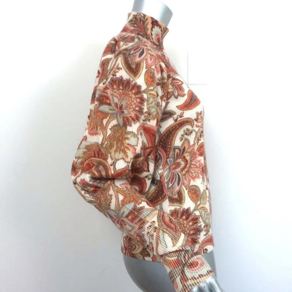 Zimmermann Blouson Sleeve Turtleneck Sweater Lucky Cream Paisley Print Size 1 - Picture 3 of 6